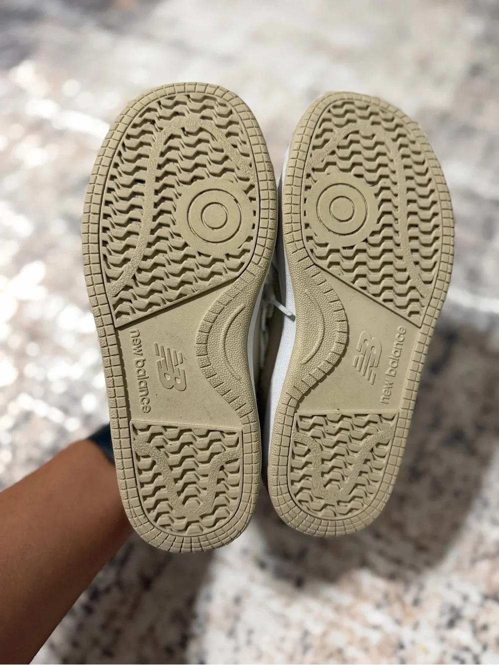 New Balance Kids Tan and White Low-Top Sneakers
